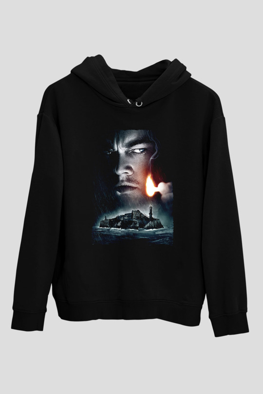 Unisex Zindan Adası (Shutter Island) Baskılı Siyah Kapüşonlu Sweatshirt