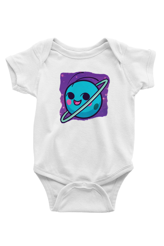 Uranüs Baskılı Beyaz Unisex Bebek Body - Zıbın