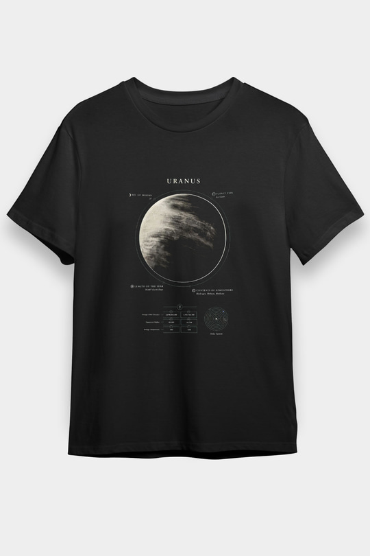 Uranüs Fiziksel Özellikleri Baskılı Unisex Siyah Tişört - Tshirt