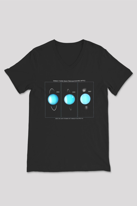 Uranüs Siyah Unisex V Yaka Tişört T-Shirt