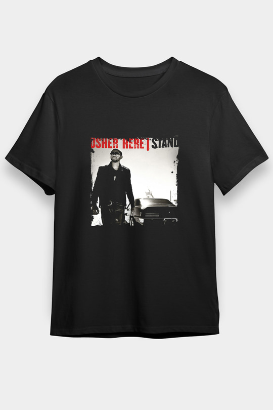 Usher  Baskılı Unisex Siyah Tişört