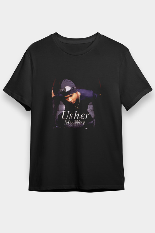 Usher  Baskılı Unisex Siyah Tişört