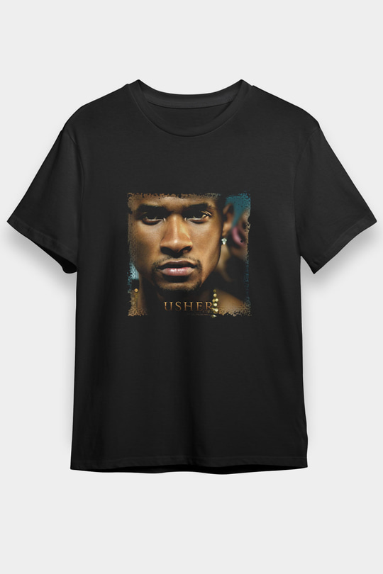 Usher  Baskılı Unisex Siyah Tişört