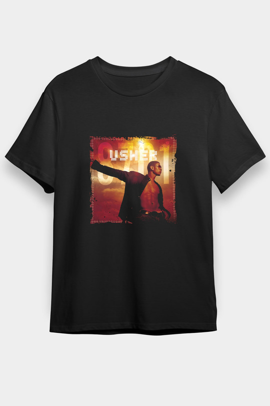 Usher  Baskılı Unisex Siyah Tişört