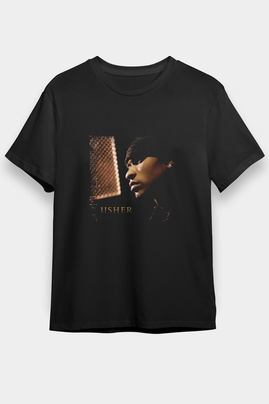 Usher  Baskılı Unisex Siyah Tişört