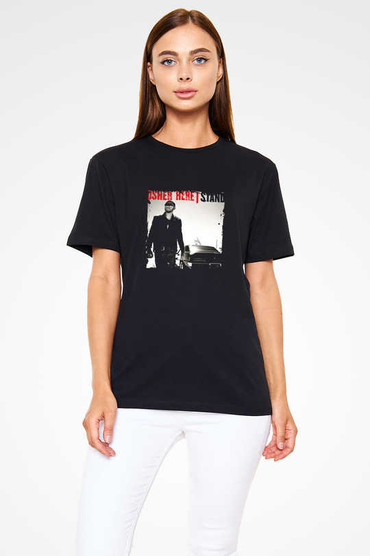 Usher  Baskılı Unisex Siyah Tişört