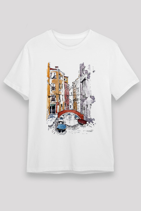 Venedik Kanal Beyaz Unisex Tişört T-Shirt - TişörtFabrikası