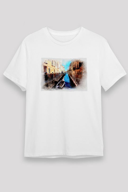 Venedik Kanal Beyaz Unisex Tişört T-Shirt - TişörtFabrikası