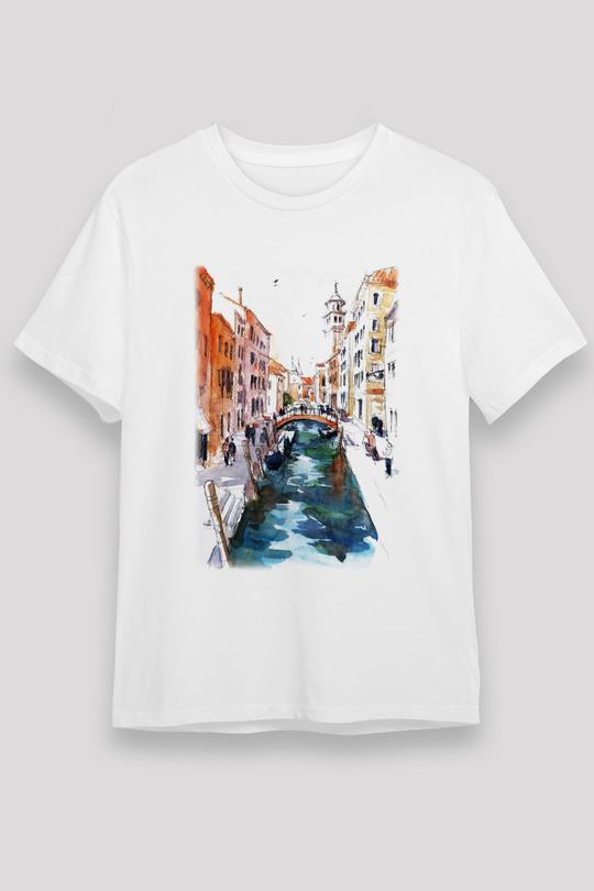 Venedik Kanal Beyaz Unisex Tişört T-Shirt - TişörtFabrikası