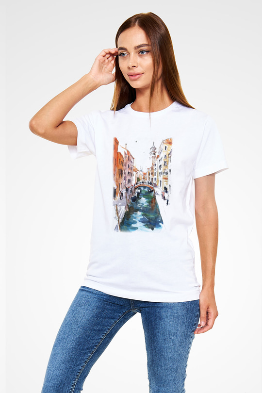 Venedik Kanal Beyaz Unisex Tişört T-Shirt - TişörtFabrikası