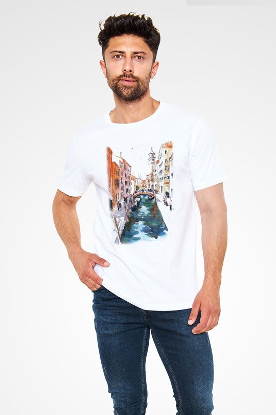Venedik Kanal Beyaz Unisex Tişört T-Shirt - TişörtFabrikası