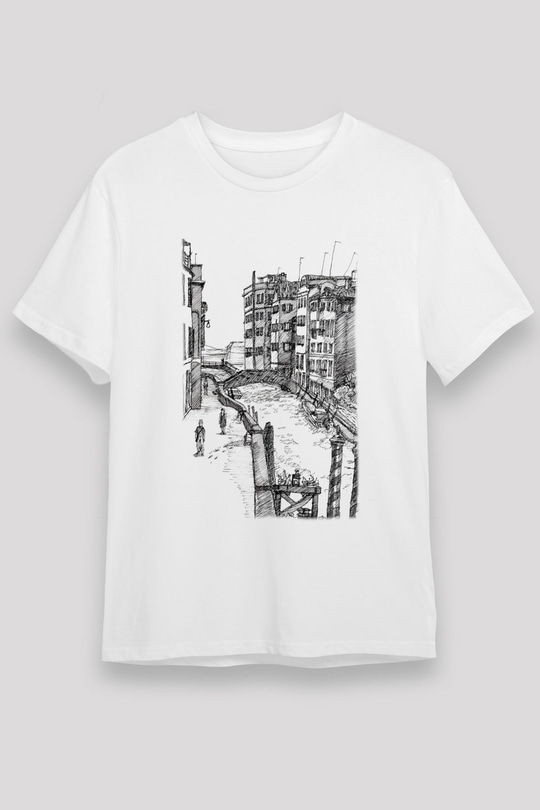 Venedik Kanal Beyaz Unisex Tişört T-Shirt - TişörtFabrikası
