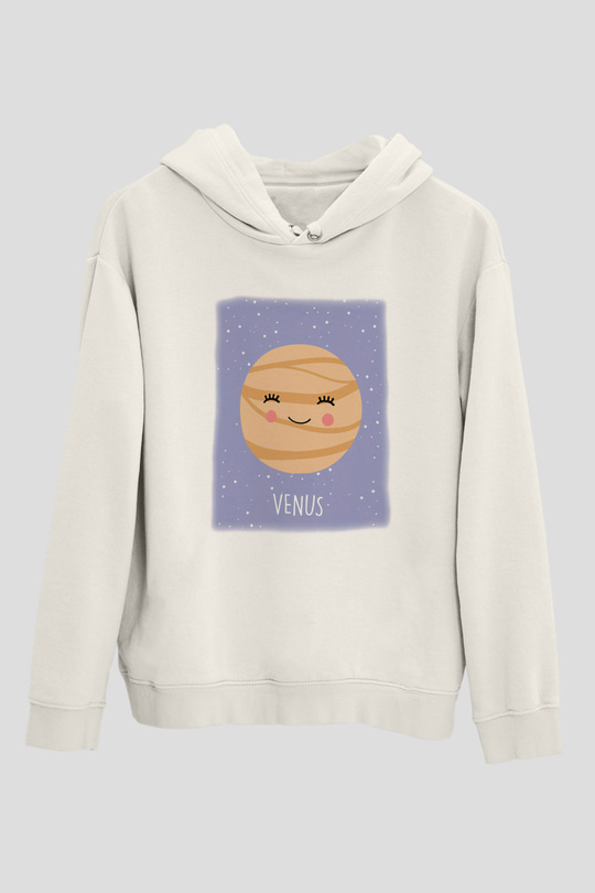 Venüs Beyaz Unisex Kapşonlu Sweatshirt