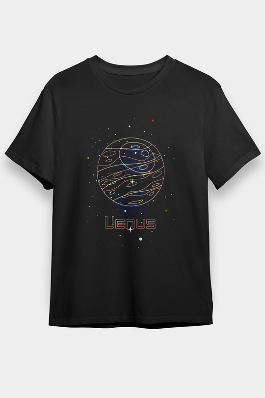 Venüs Çizim Baskılı Unisex Siyah Tişört - Tshirt