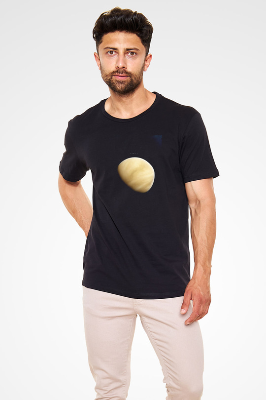 Venüs Fotoğraf Baskılı Unisex Siyah Tişört - Tshirt