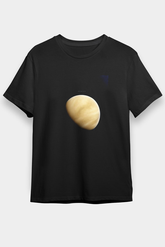 Venüs Fotoğraf Baskılı Unisex Siyah Tişört - Tshirt