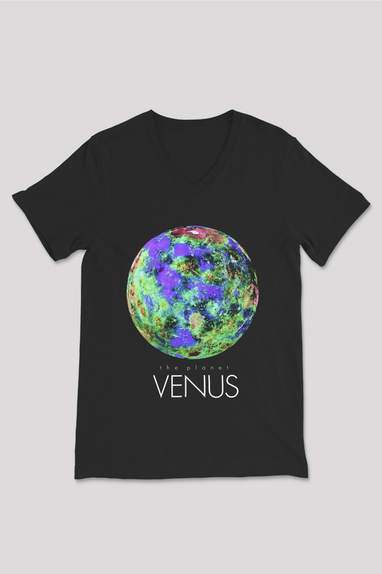 Venüs Siyah Unisex V Yaka Tişört T-Shirt