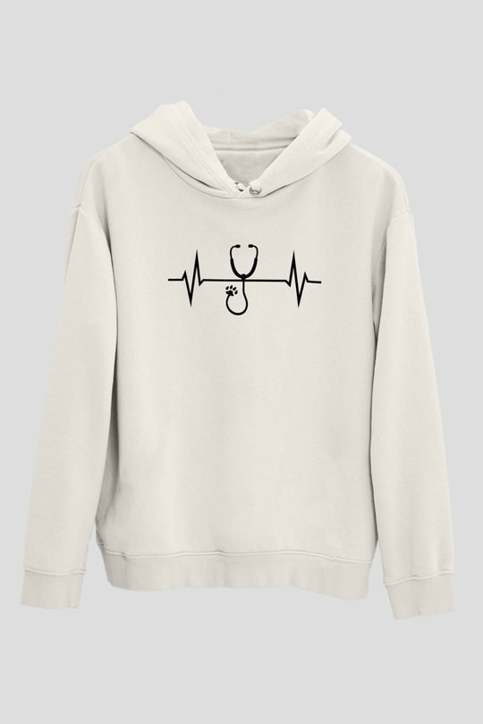 Veteriner Beyaz Unisex Kapüşonlu Sweatshirt