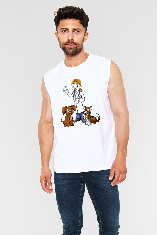 Veteriner Beyaz Unisex Kolsuz Tişört