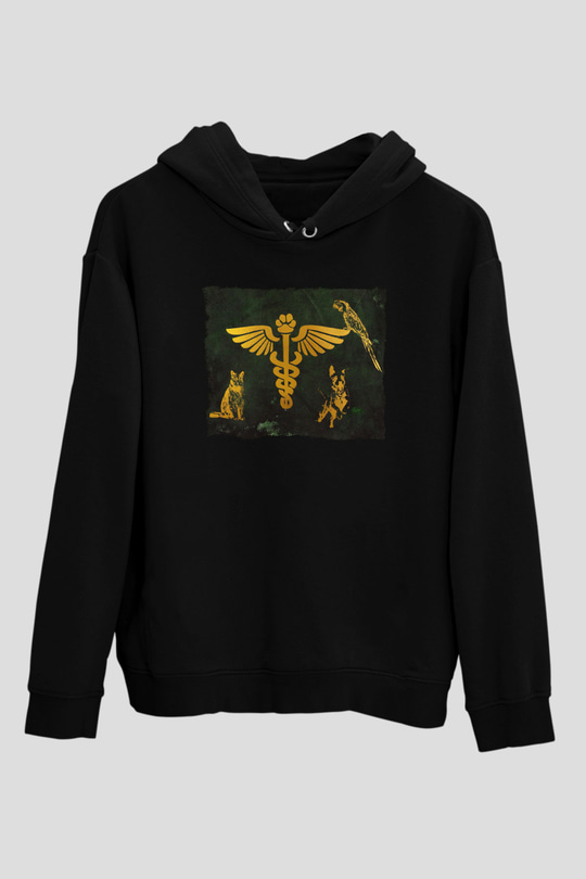Veteriner Siyah Unisex Kapüşonlu Sweatshirt