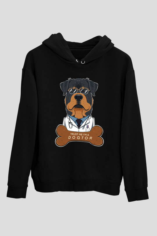 Veteriner Siyah Unisex Kapüşonlu Sweatshirt