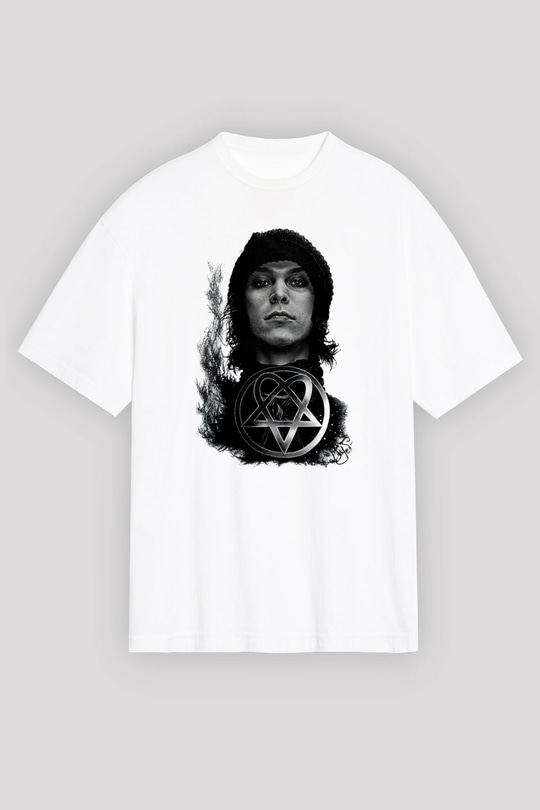 Ville Valo Baskılı Beyaz Unisex Oversize Tişört - Tshirt