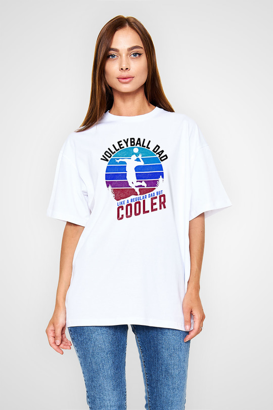 Voleybol Baskılı Unisex Beyaz Oversize Tişört - Tshirt