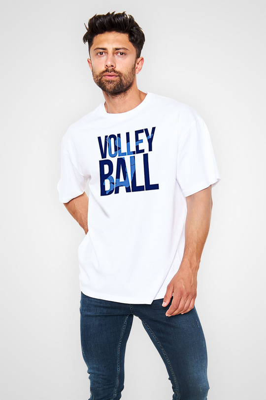 Voleybol Baskılı Unisex Beyaz Oversize Tişört - Tshirt