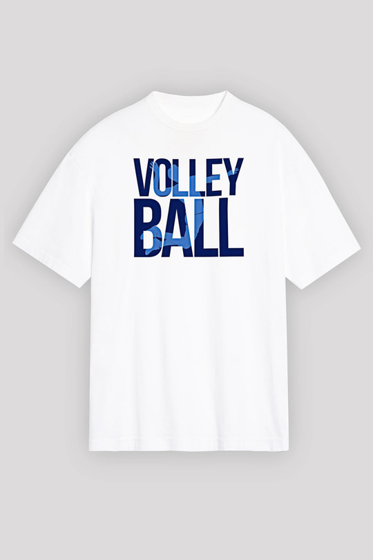 Voleybol Baskılı Unisex Beyaz Oversize Tişört - Tshirt