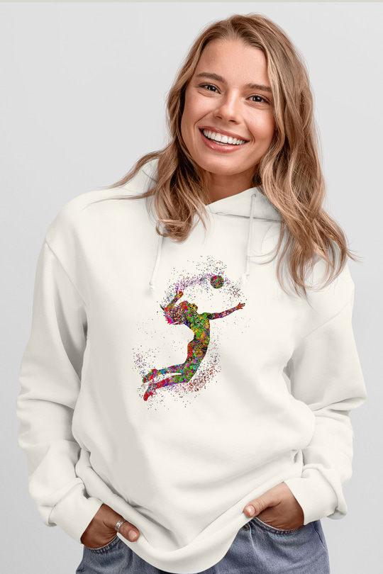 Voleybol Baskılı Unisex Ekru Hoodie