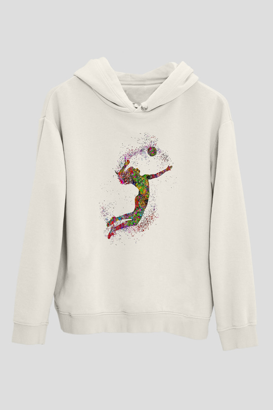 Voleybol Baskılı Unisex Ekru Hoodie