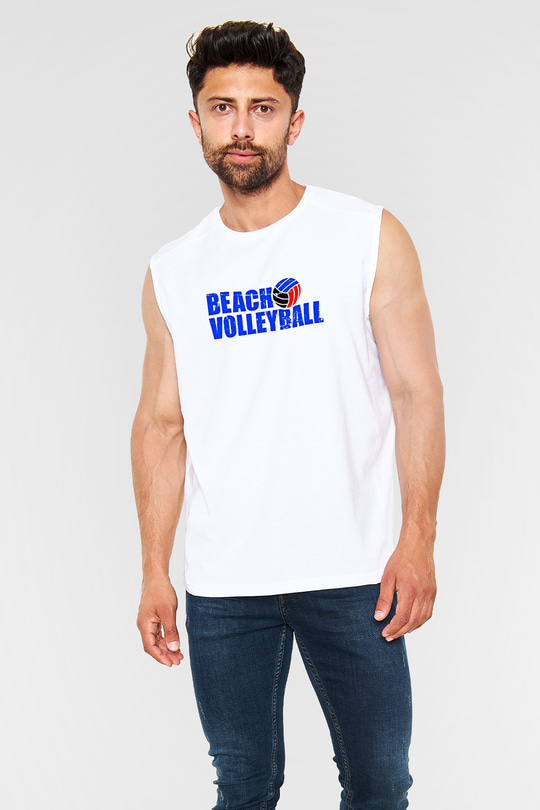 Voleybol Baskılı Unisex Kolsuz Beyaz Tişört
