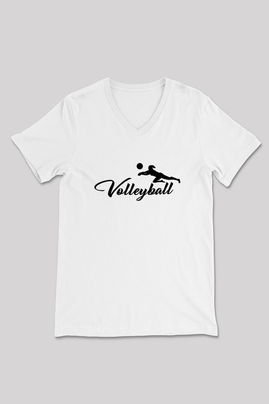 Voleybol Baskılı Unisex V Yaka Tişört - Tshirt