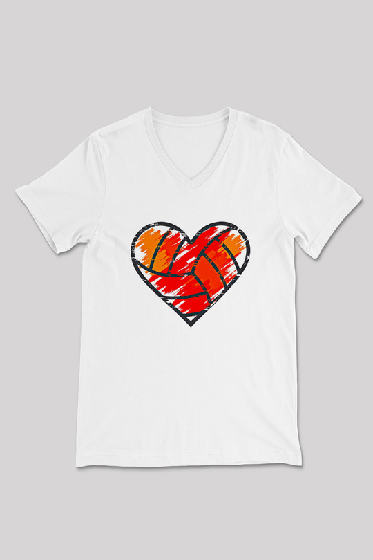 Voleybol Baskılı Unisex V Yaka Tişört - Tshirt