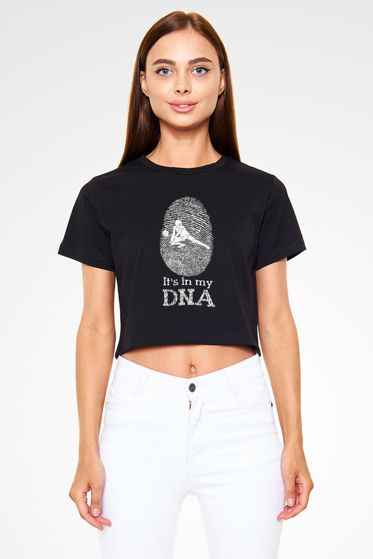 Voleybol - Volleyball Baskılı Crop Top Siyah Kadın Tişört - Tshirt