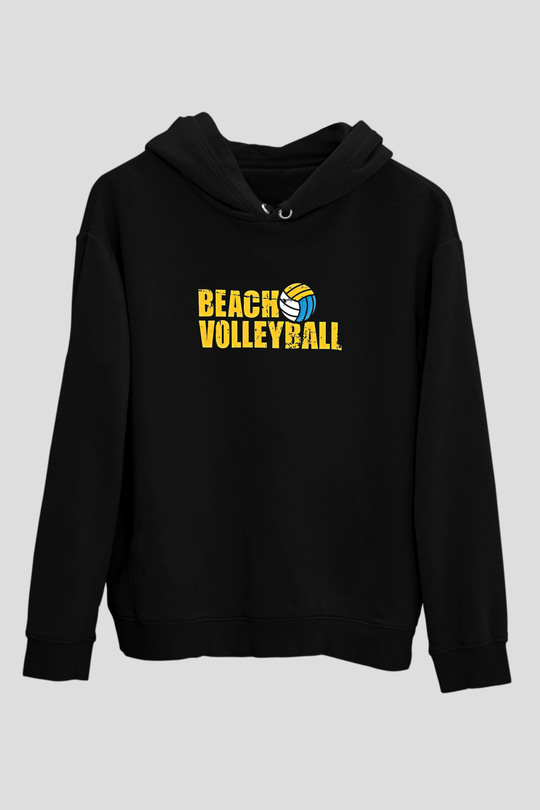 Voleybol - Volleyball Baskılı Unisex Siyah Kapüşonlu Sweatshirt