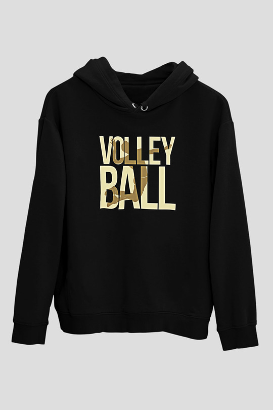 Voleybol - Volleyball Baskılı Unisex Siyah Kapüşonlu Sweatshirt