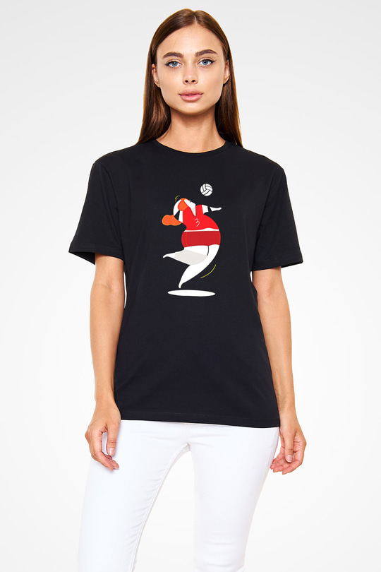 Voleybol - Volleyball Baskılı Unisex Siyah Tişört - Tshirt