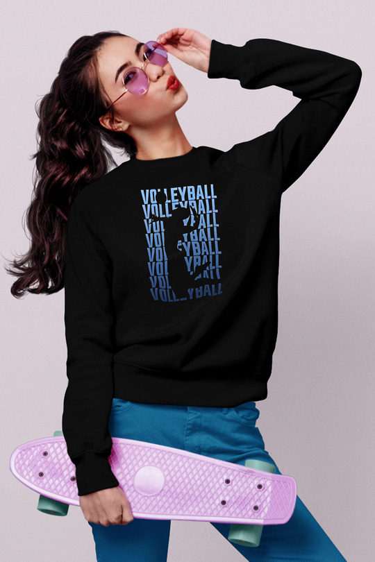 Voleybol - Volleyball Baskılı Unisex Siyah Sweatshirt