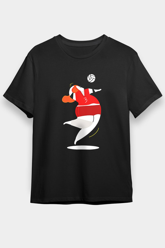 Voleybol - Volleyball Baskılı Unisex Siyah Tişört - Tshirt