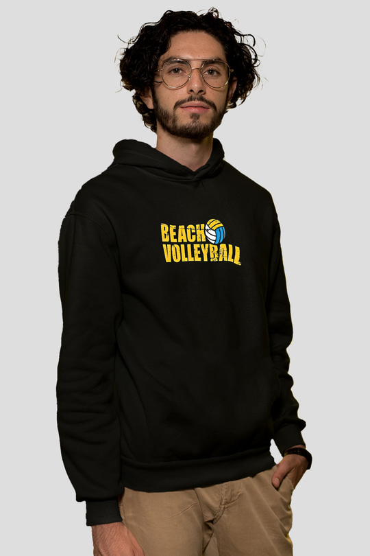 Voleybol - Volleyball Baskılı Unisex Siyah Kapüşonlu Sweatshirt