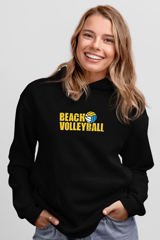 Voleybol - Volleyball Baskılı Unisex Siyah Kapüşonlu Sweatshirt