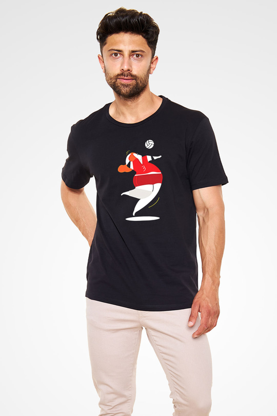 Voleybol - Volleyball Baskılı Unisex Siyah Tişört - Tshirt