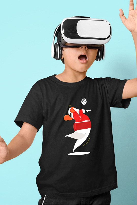 Voleybol - Volleyball Baskılı Unisex Siyah Çocuk Tİşörtü - Tshirt
