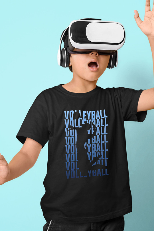 Voleybol - Volleyball Baskılı Unisex Siyah Çocuk Tİşörtü - Tshirt