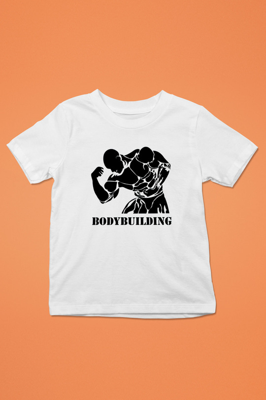 Vücut geliştirme Baskılı Beyaz Unisex Çocuk Tişört