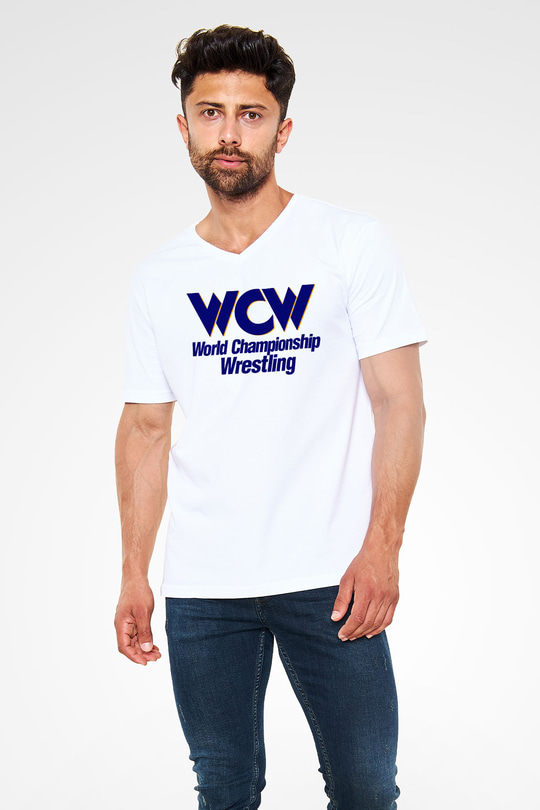 WCW Beyaz Unisex  V Yaka Tişört