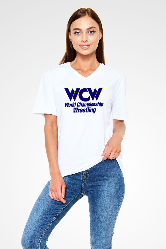 WCW Beyaz Unisex  V Yaka Tişört