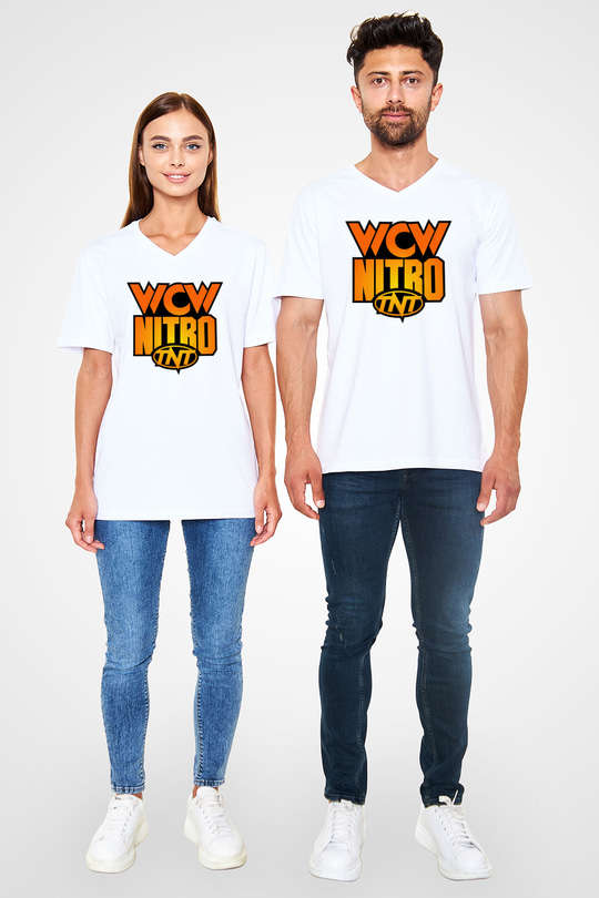 WCW Beyaz Unisex  V Yaka Tişört