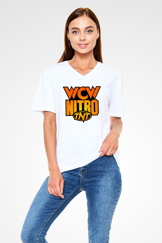WCW Beyaz Unisex  V Yaka Tişört